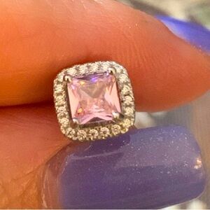 Sterling Silver/Pink stone Stud Earrings